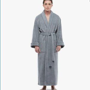 ESKYMODE Mens Cotton Bathrobe Ankle Length Long Men’s Terry Towel Bath Robe Gray